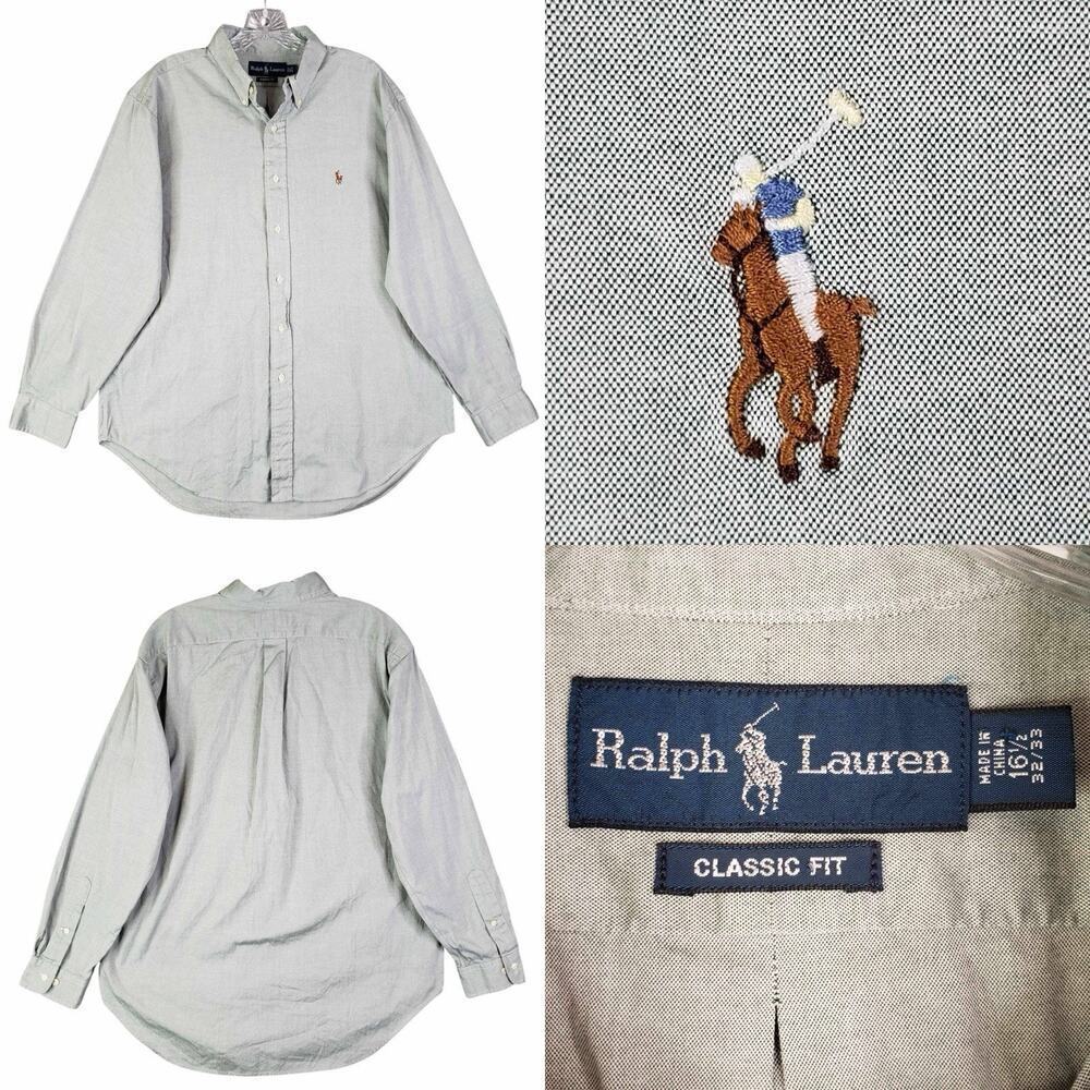 Polo Ralph Lauren Oxford Shirt Mens Size 16.5 Solid Blue LS Button Down